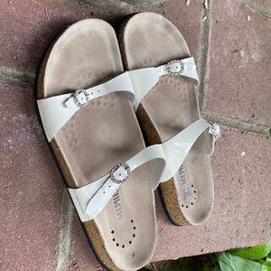 White Mephisto sandal with rhinestone buckle women size 41